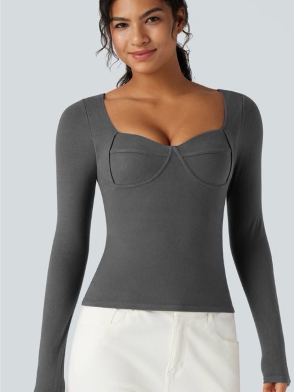 Halara HeatCore Sweetheart Neck Push-Up Long Sleeve Casual Warming Top